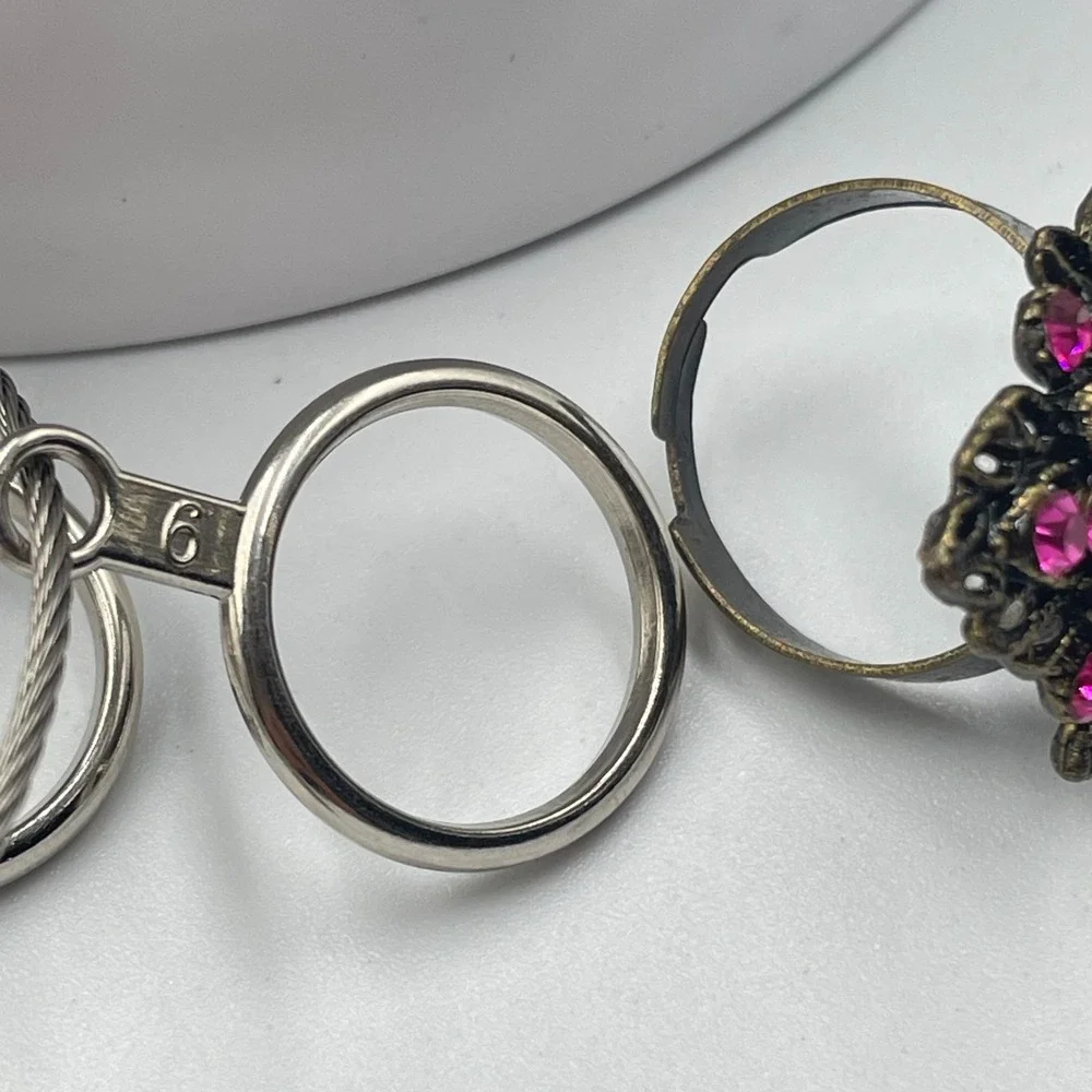 Vintage Retro Hot Pink Rhinestone Statement Ring Antique Gold Tone Cocktail